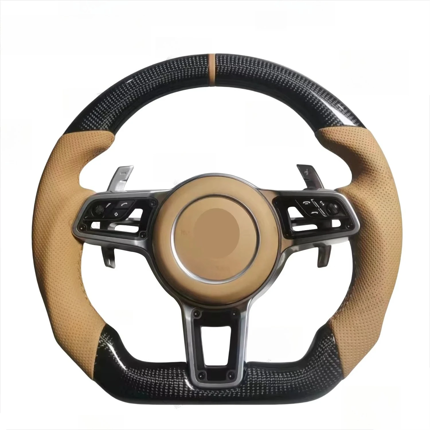 

High Quality Carbon Fibre Brown Leather Steering Wheel For Porsches Panamera Cayenne Boxster 911 997 958 957 971 970 981 718