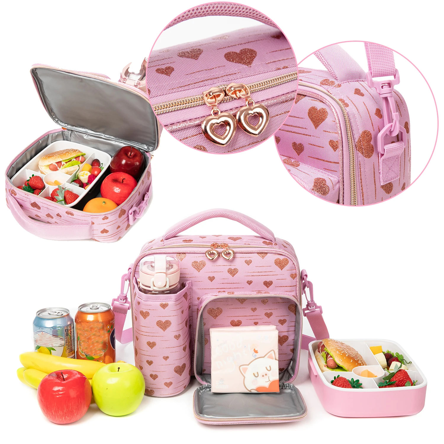 New Arrival Colorful Printing Thermal Insulation Cooler Bag Kids Lunch Bag With Bottle Holder view 5