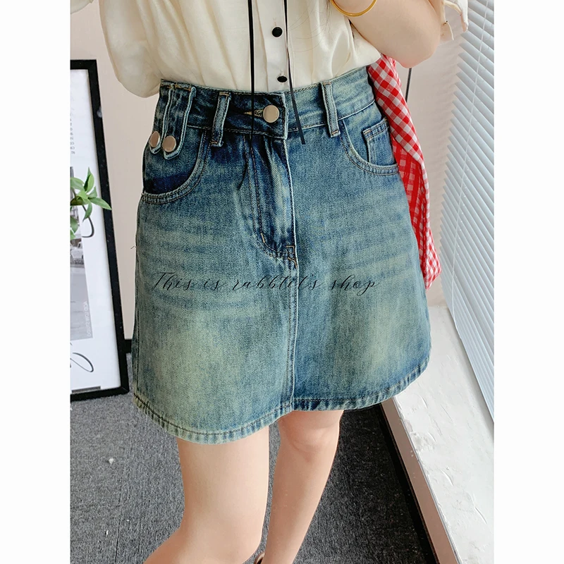 

High Waist A-Line Skirt Women's Denim Waed Summer Commute Friendly Slimming Versatile ort Skirt by AAMY