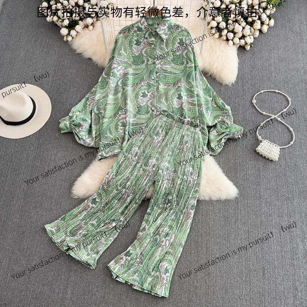 

Модный женский костюм, свободная рубашка с рукавами-фонариками в европейском и американском стиле, повседневная плиссированная рубашка с высокой талией