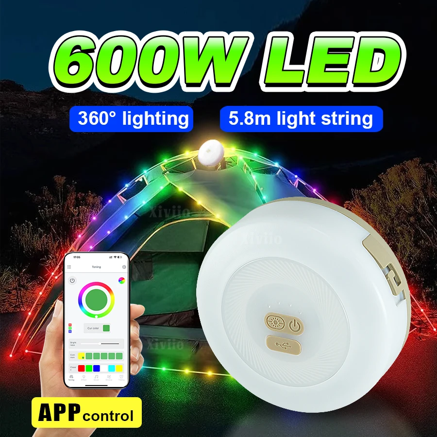 キャンプライト LEDリールストリングライト アプリ制御 アウトドア USB キャンプランプ リサイクル可能 LEDナイトライト ガーデン テント 部屋飾り