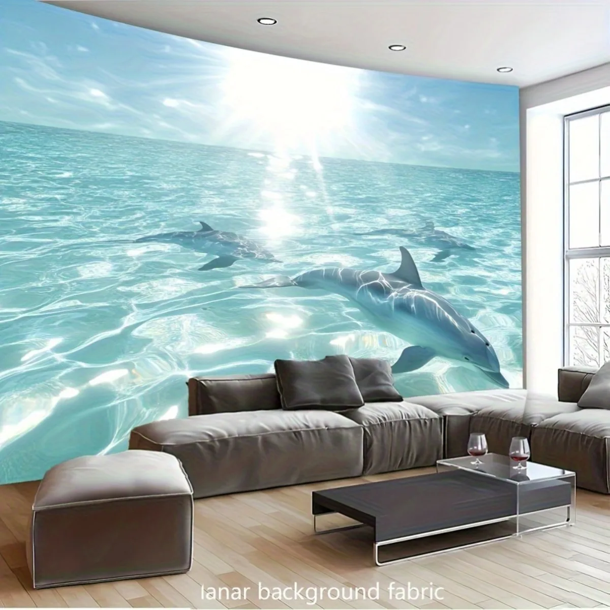 Premium Dolphin Ocean View Tapestry Wall Mural Backdrop Fabric Tropical Coastal Living Room Decor Realistic Marine Art Large Siz