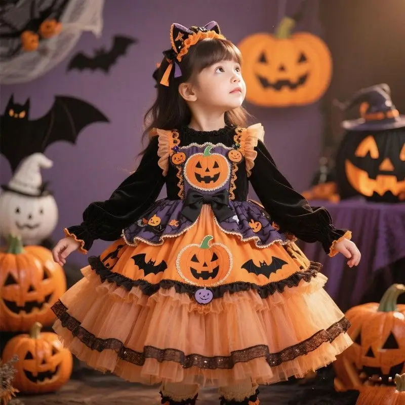 Autumn Winter Girls Pricess Cartoon Toddler Cute Baby Ball Gown Halloween Lolita Sundress+Base Shirt 2pcs Suit Party Clothes