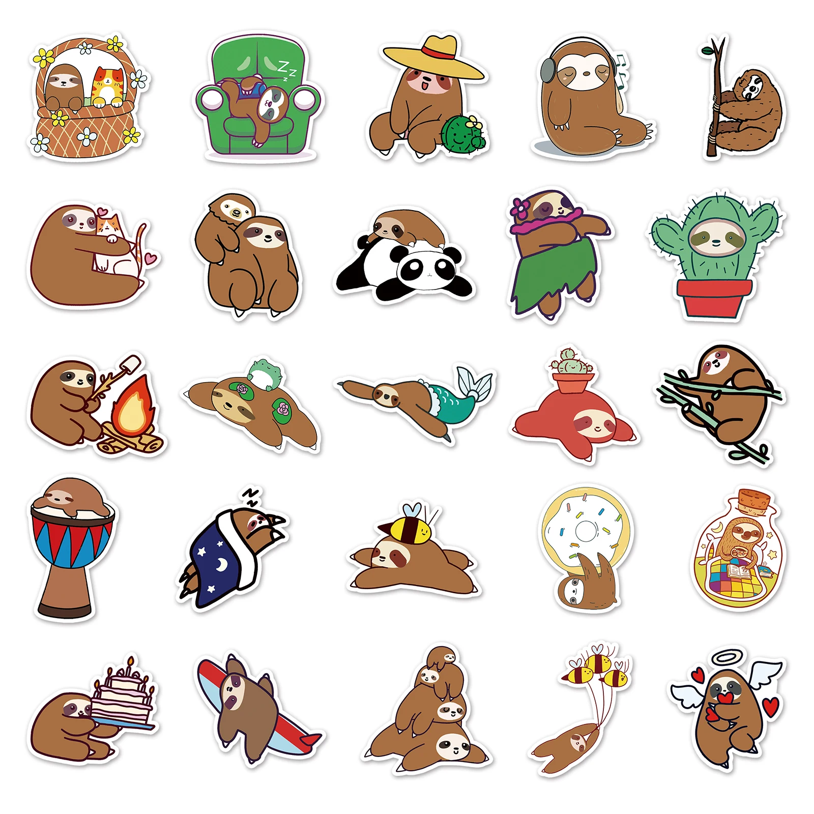 50Pcs Sloth series Cartoon Cute Waterproof Sticker Skateboarding Snowboard Retro Vinyl home decal Sticker