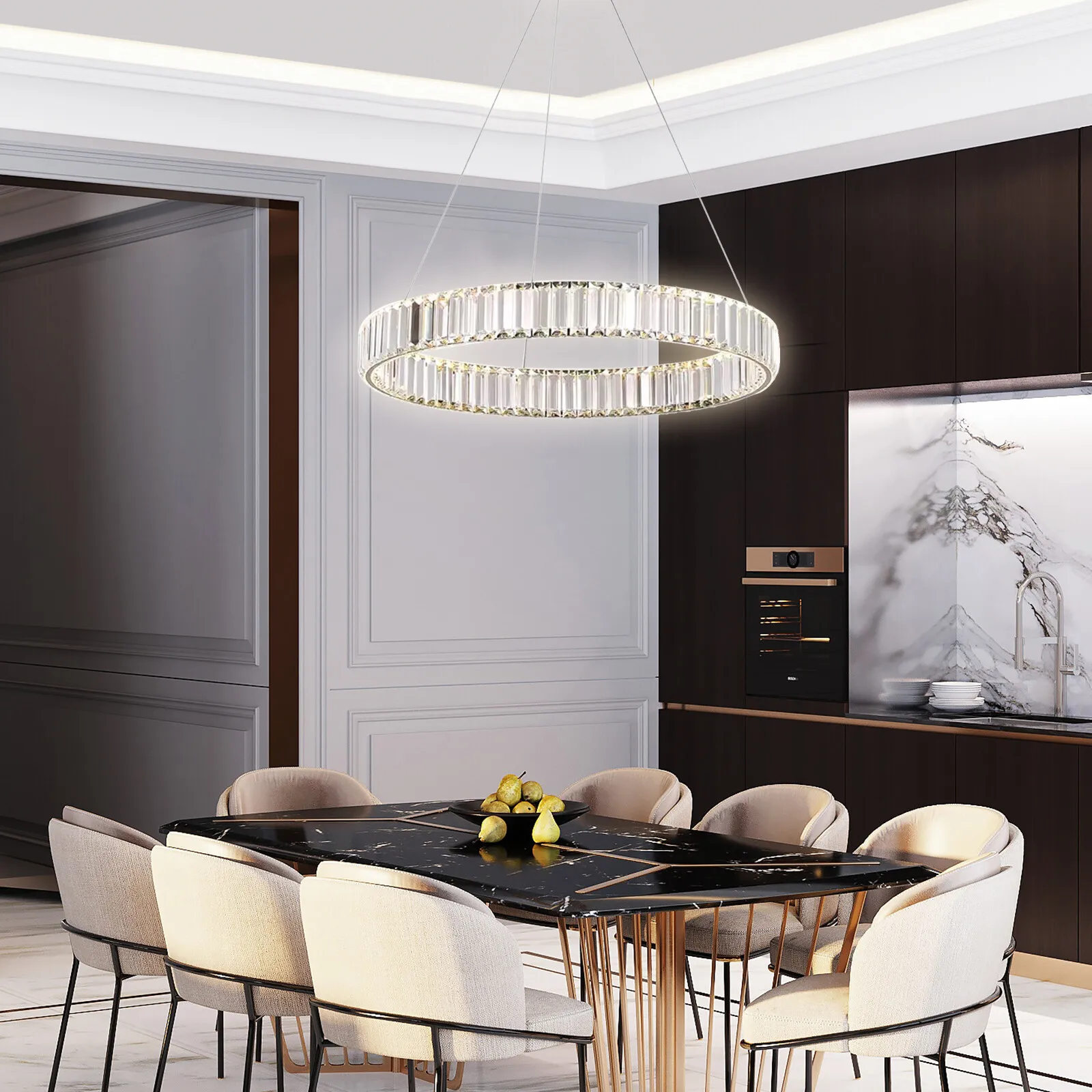 

95W LED Crystal Pendant Light with 80cm Diameter, 3 Color Temperatures for Dining Room Living Room