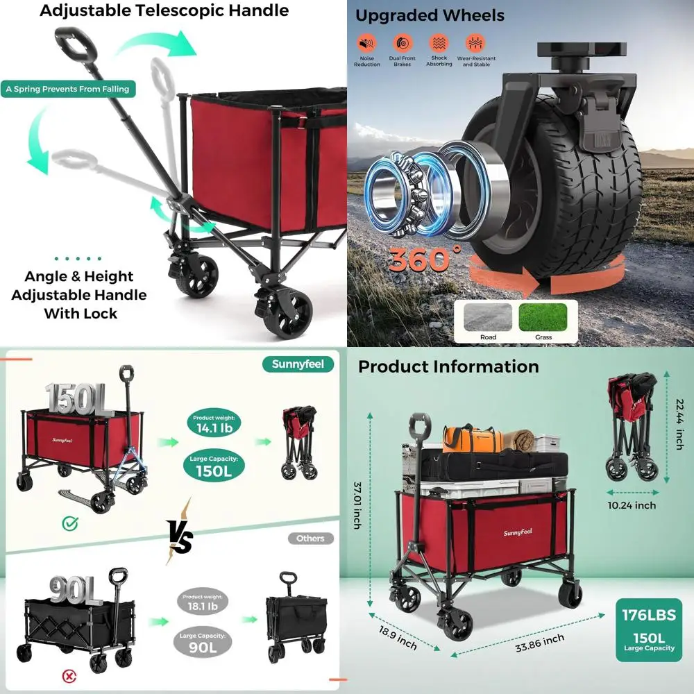 

Складной универсал емкостью 220 фунтов, складная универсальная тележка для покупок, садоводства и кемпинга, красный