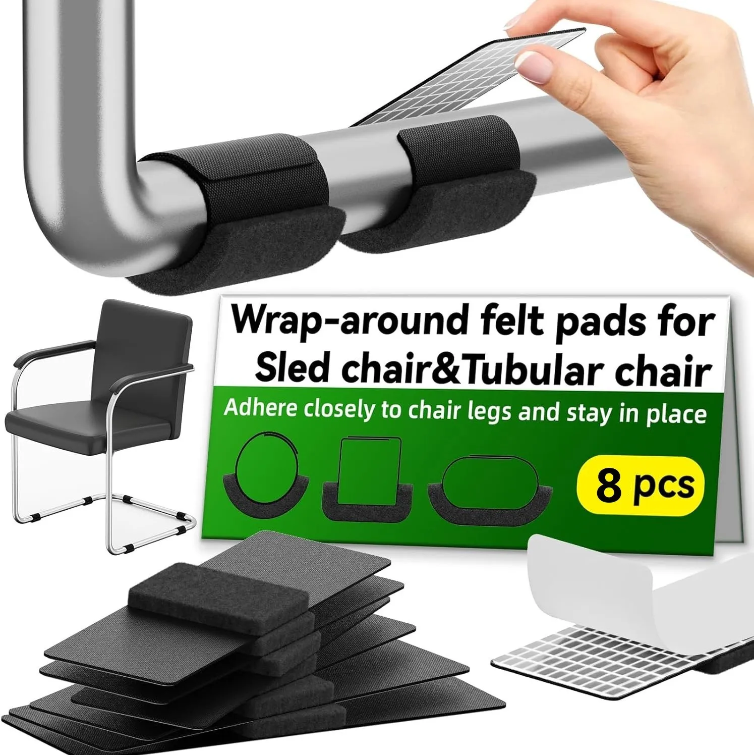 4/8pcs Chair Leg Floor Protectors Furniture Pads Wrap-Around Felt Pads for Sled Chair&Tubular Chai