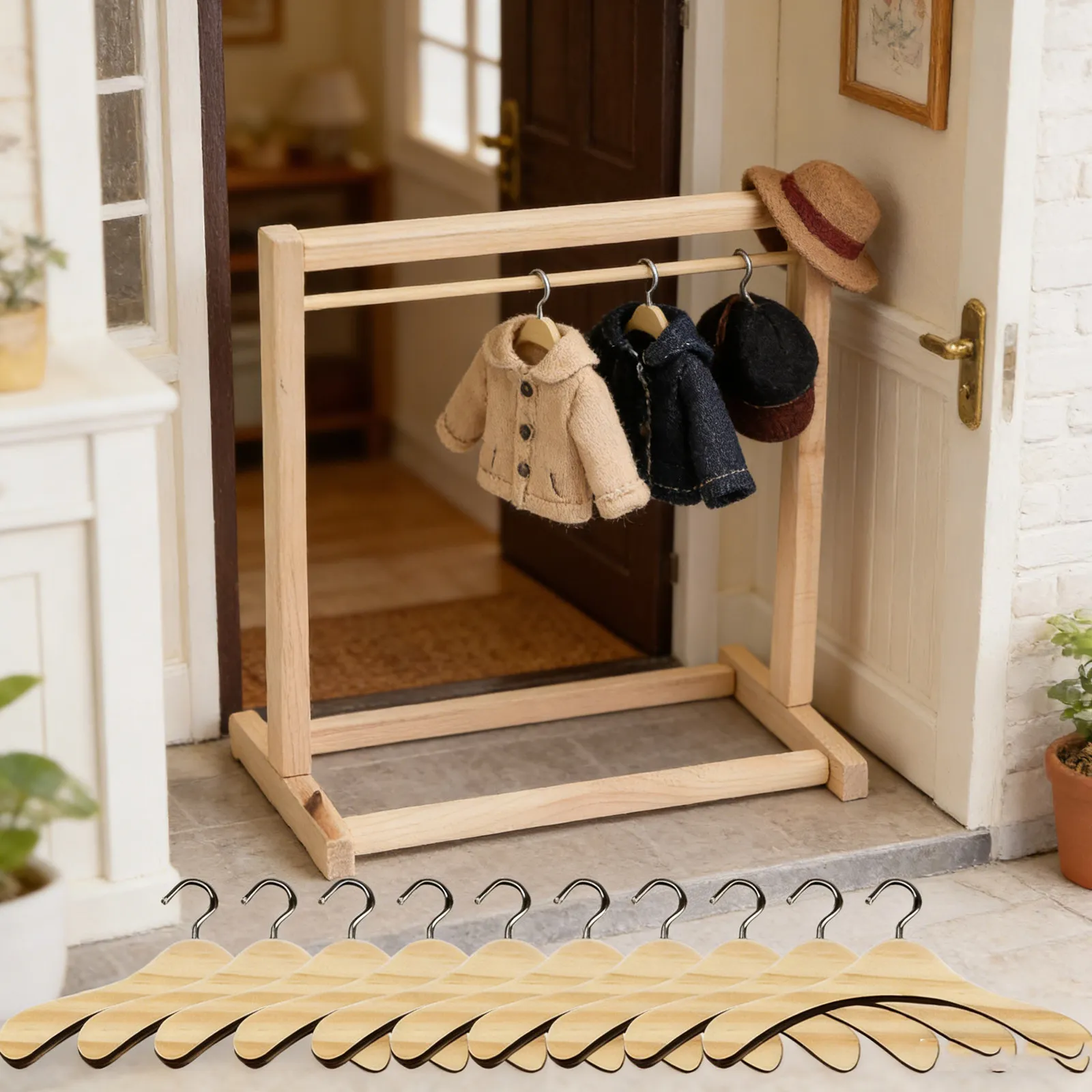 

Набор из 1 комплекта больших вешалок для одежды: прочная деревянно-металлическая миниатюрная вешалка для демонстрации, органайзер для гардероба, украшение для детской комнаты