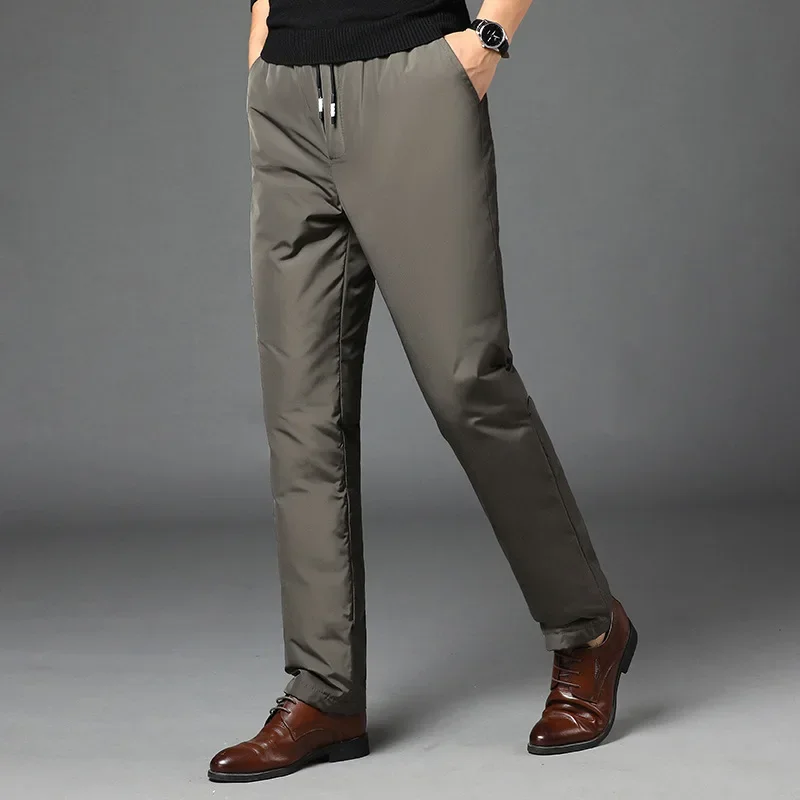 

2024 Men's Thick Warm Straight down Wadded Trousers Outer Wear Winter Tied Elastic Waist down Wadded Trousers