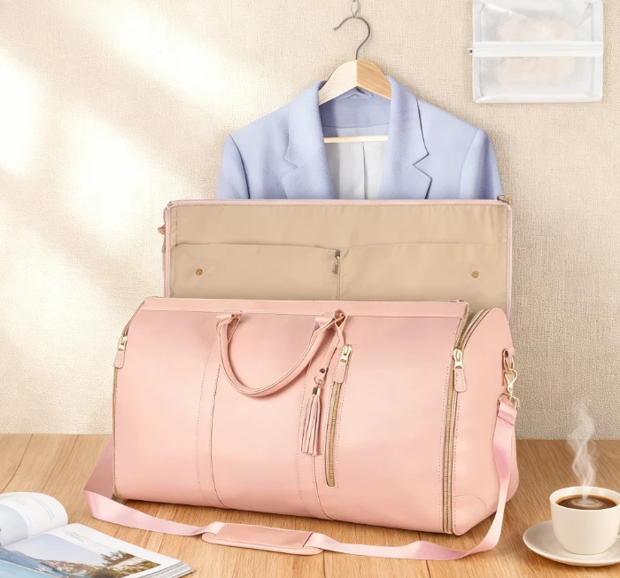 

1pc Foldable Women's Travel Convenient Carry-on Clothing Bag Large PU Leather Duffel Bag Women's Business Travel Bag