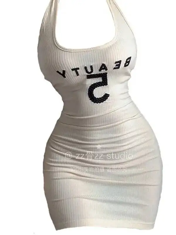 Sports Neck Hanging Suspender Dress For Women Summer Spicy Girl Sexy Temperament Tight Fitting Slim Fit  Buttocks Dresses UH4W