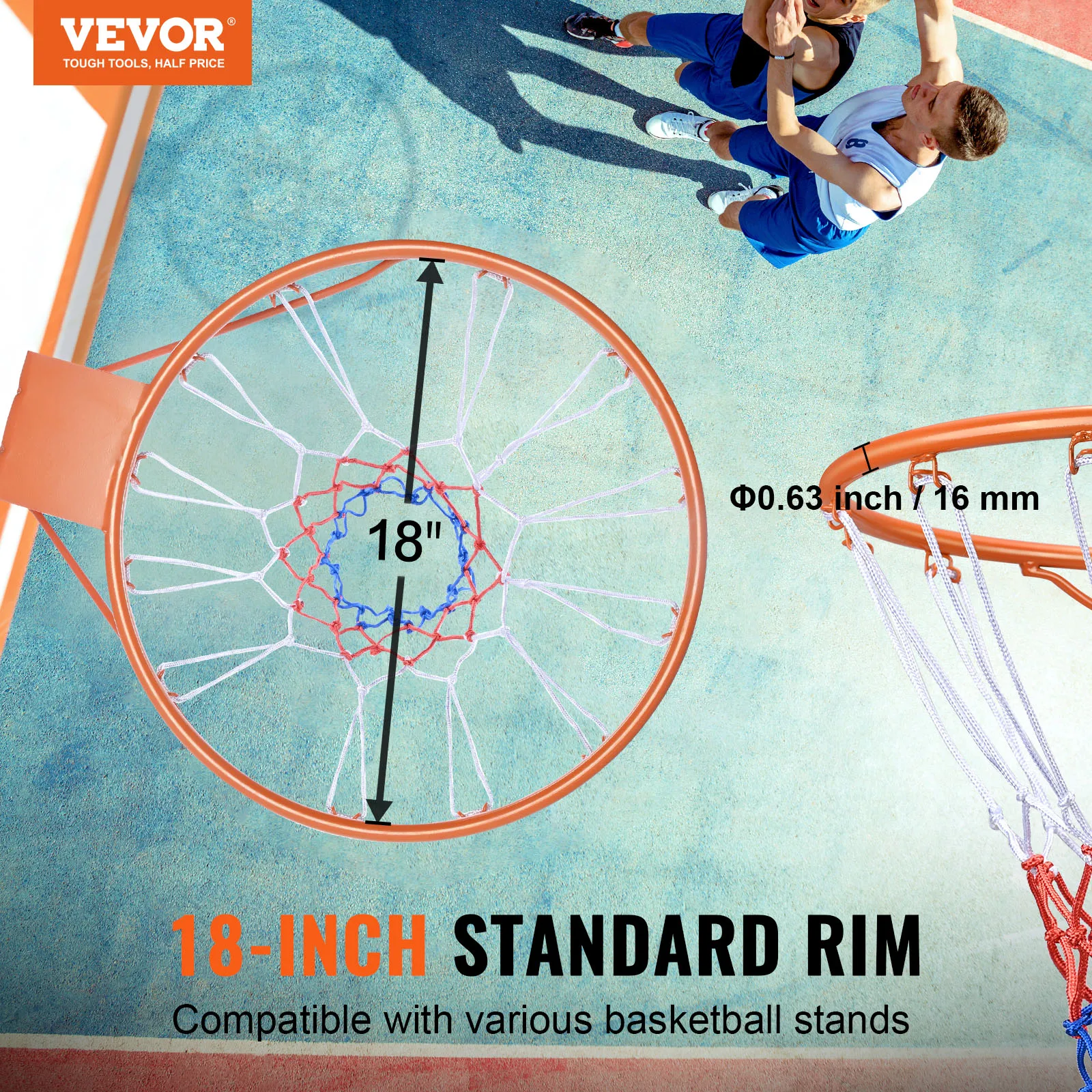 VEVOR 18inch Basketball Rim Wall Door Mounted Basketball Hoop Heavy Duty Basketball Flex Rim Goal Replacement with Net