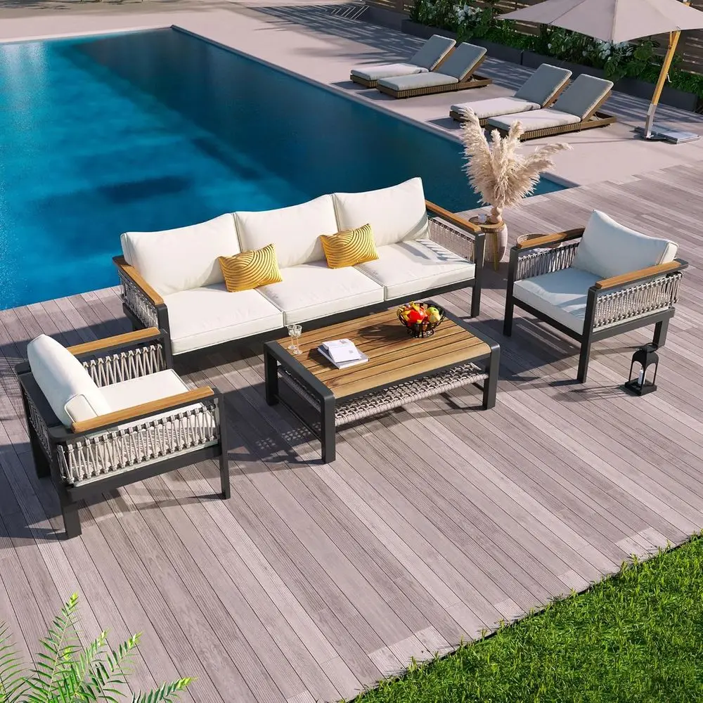 

4 Pieces Outdoor Sectional Soa Set, All-Weather Patio Seating Group Cntion Set with Cushions and Coee Table or Patios Gardens Ba