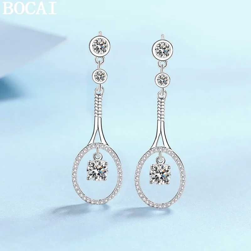 

BOCAI S925 Pure Silver Fashionable And Personalized Inlaid With 50 Cent Moissanite Tassel Long Earrings