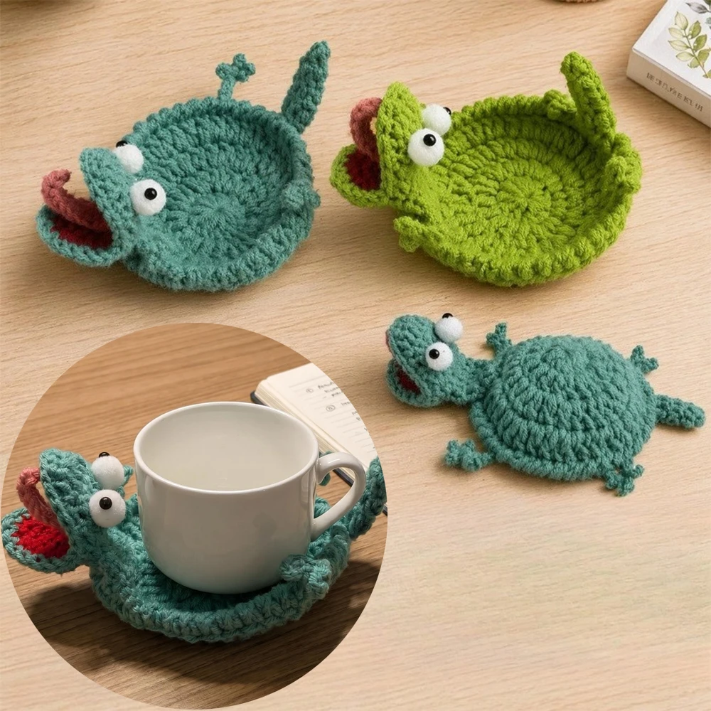 Crochet Cup Coaster Funny Animal Handwoven Finished Coffee Mat Cute 3D DIY Handmade Decorative Gift Amigurumi Animal Cup Mats