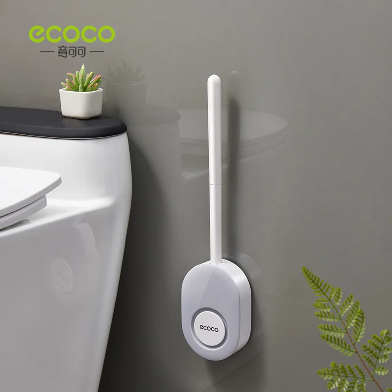 ECOCO Toilet Brush Wall-mounted with Base Bathroom No Dead Corner Silicone Flexible Soft Bristles Brush Quick Drying Holder