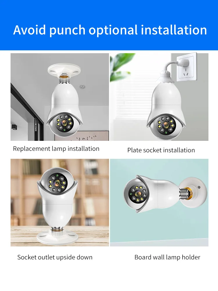 

2MP 1080P 390Eyes APP 5G E27 Lamp Head Socket Full ColorPTZ IP Dome Camera AI Humanoid Detection Home Security CCTV Baby Monitor