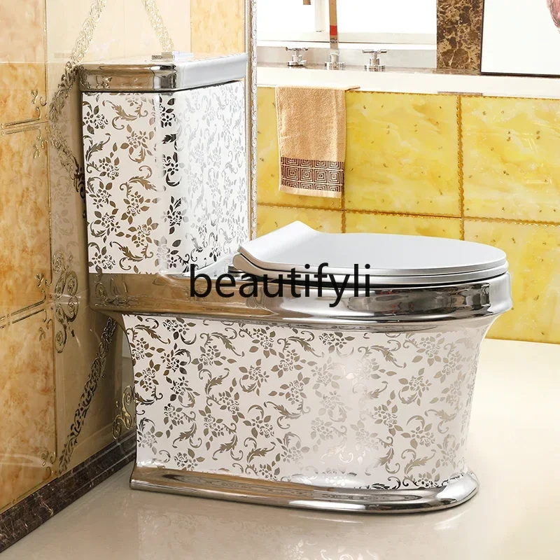 B178 Household flush toilet Super swirl water-saving deodorant silver toilet creative ceramic Nordic