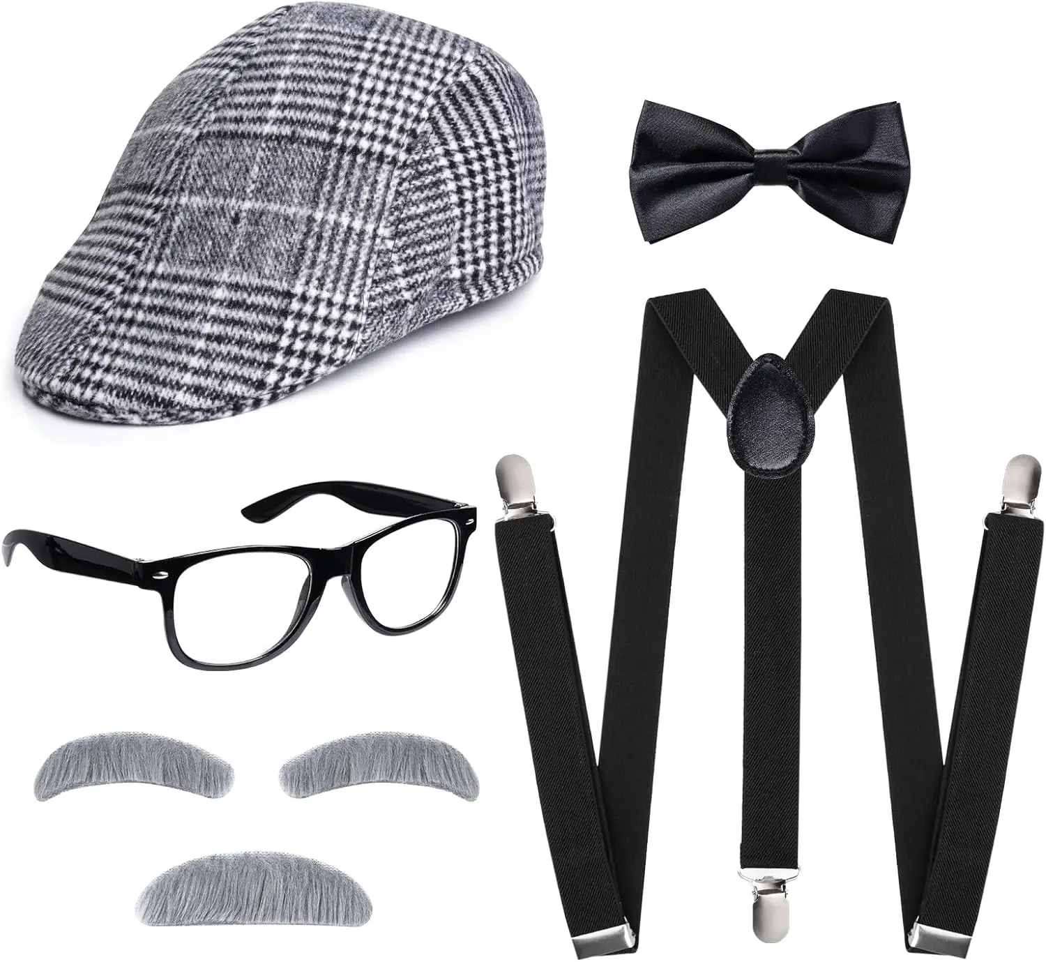 Old Man Costume Set 100 Days of School Grandpa Costume for Adults Newsboy Hat 1920s Accessories for Halloween