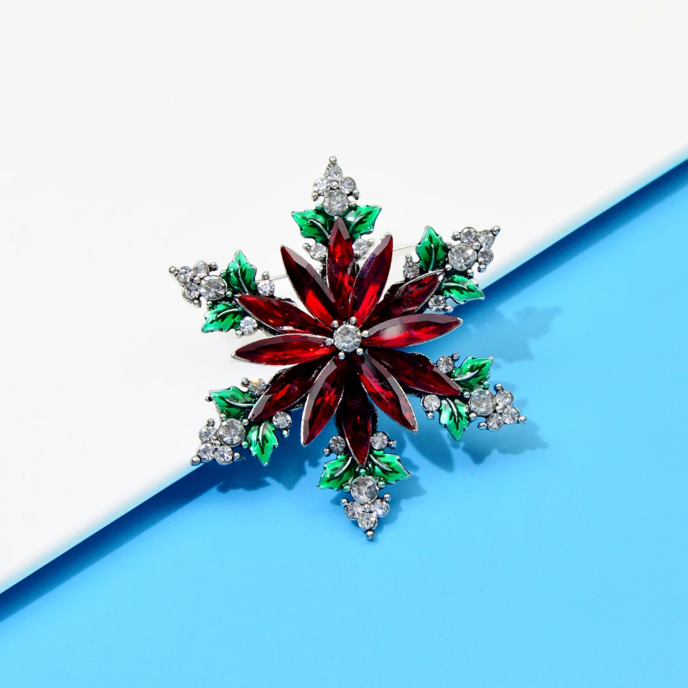 CINDY XIANG silver color snowflake pin christmas red and green brooches for women vintage accessories party decorations