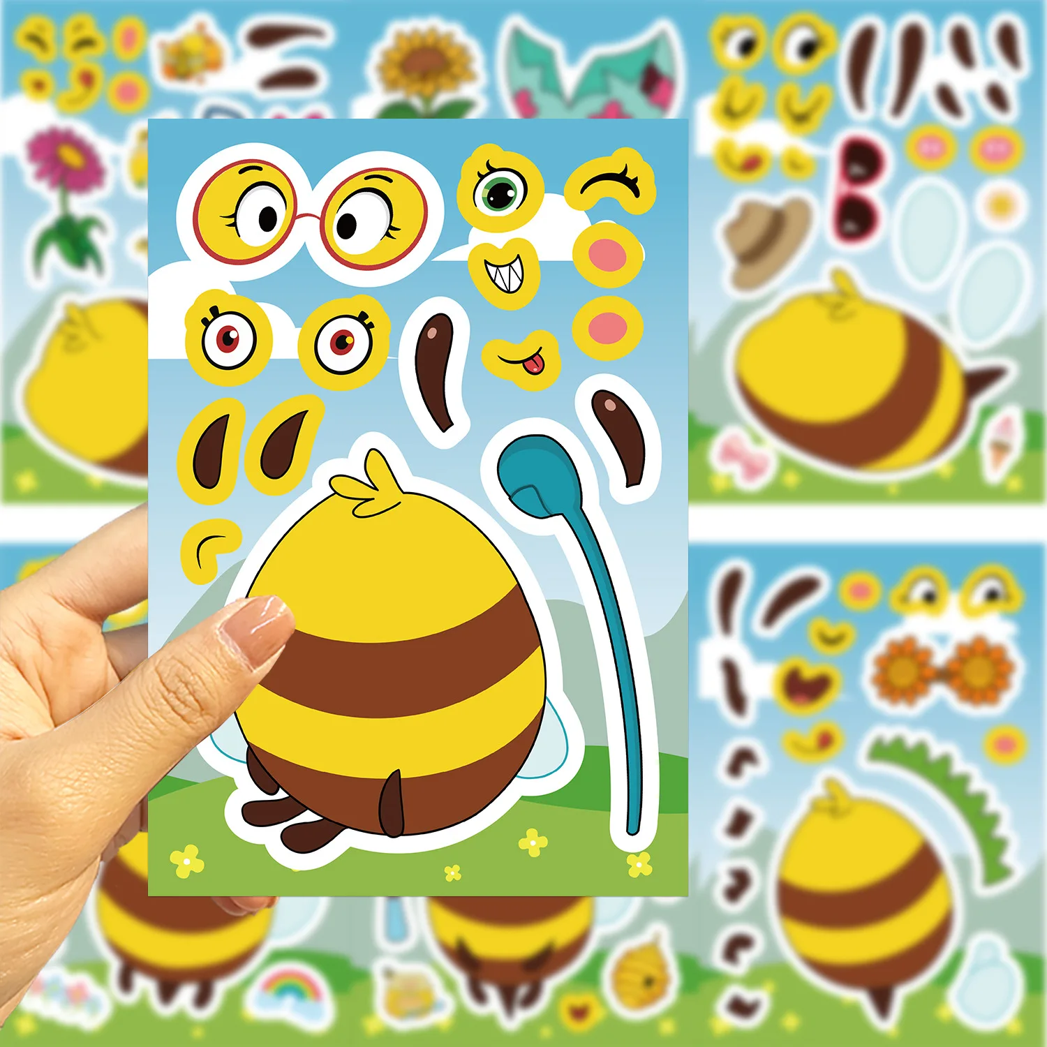 8/16 hojas hacer una cara pegatinas artesanales de abeja para niños DIY juegos de rompecabezas de animales pegatina de recompensa rompecabezas tablón de anuncios calcomanía de aula