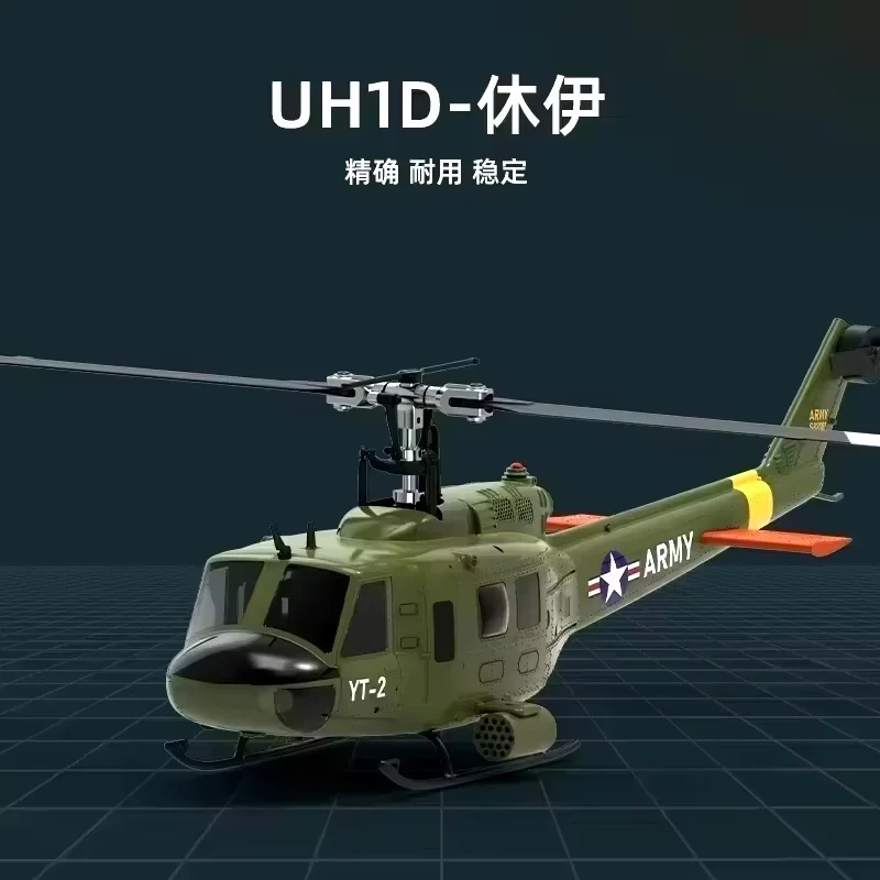 Yuxiang f07 huey uh1d helicóptero de controle remoto realista seis canais 3d dublê helicóptero alta simulação modelo aeronave brinquedo gif