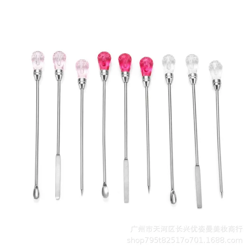 3 pçs ferramenta de haste de agitação da arte do prego aço inoxidável pó acrílico líquido gel polonês colher espátula pino vara fundação ferramenta mistura
