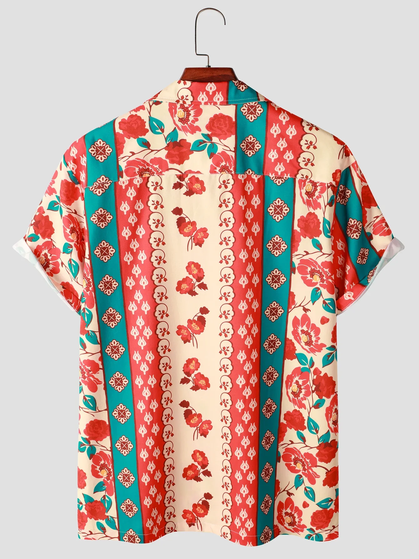 Men's Hawaiian Shirt Bright Floral Pattern Short Sleeve Top Button Up Cardigan New Casual Beachwear for Summer 2024