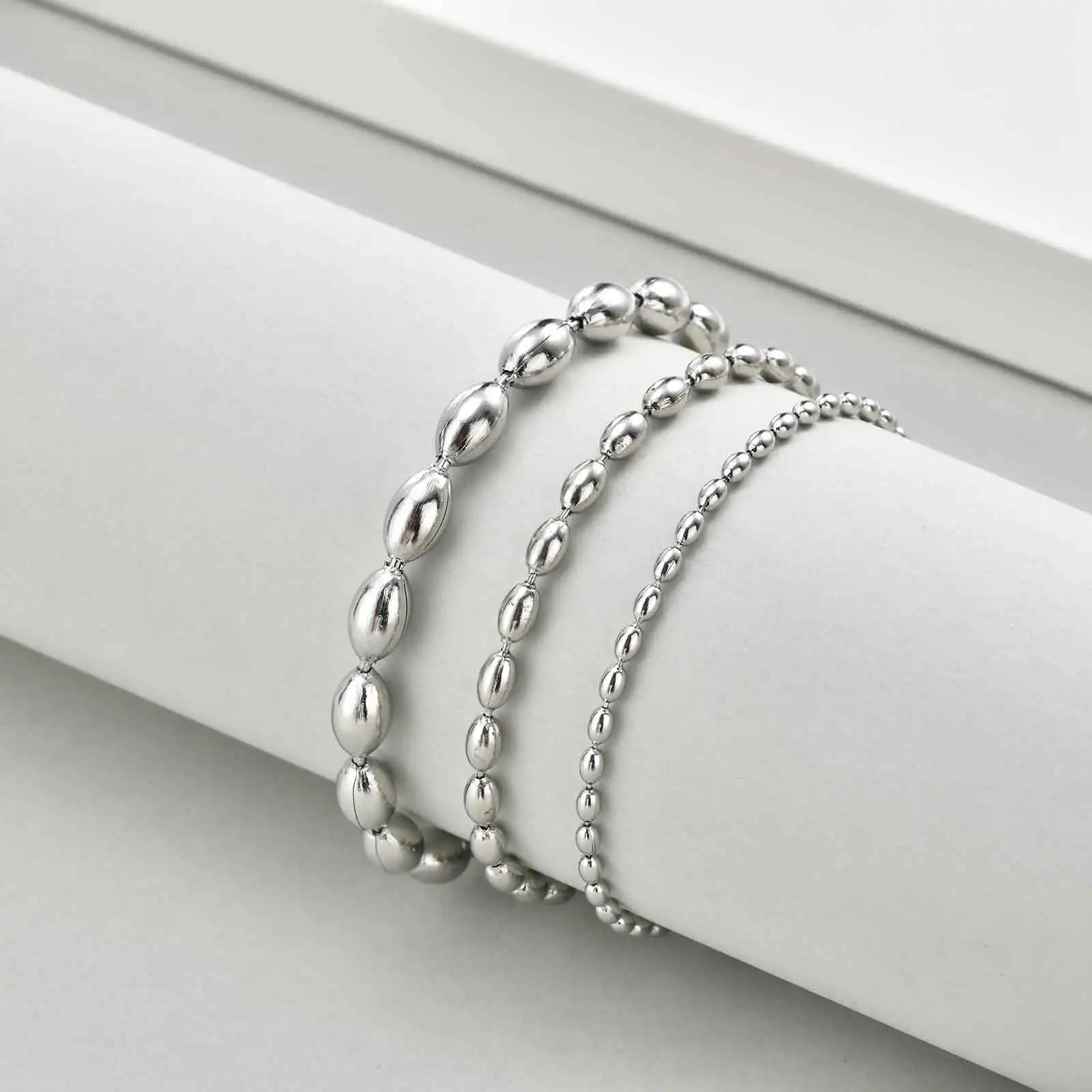 

Stackable Dainty Small Beads Chain Bracelet Silver Color Layered Wristband for Men And Women Jewelry