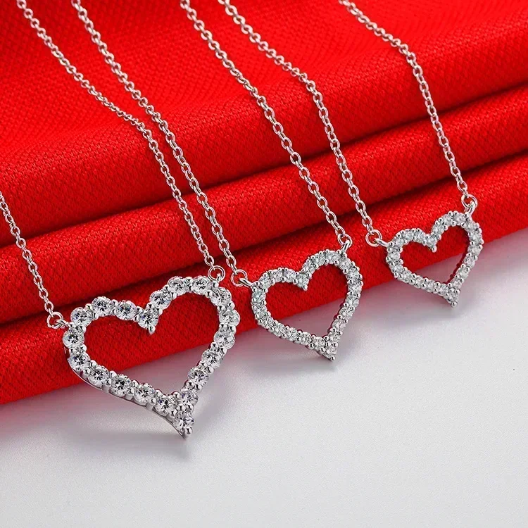 

Solid 14K White Gold AU585 Platinum PT950 Pendant Necklace Women's Love Heart Shaped Collarbone Chain Heart