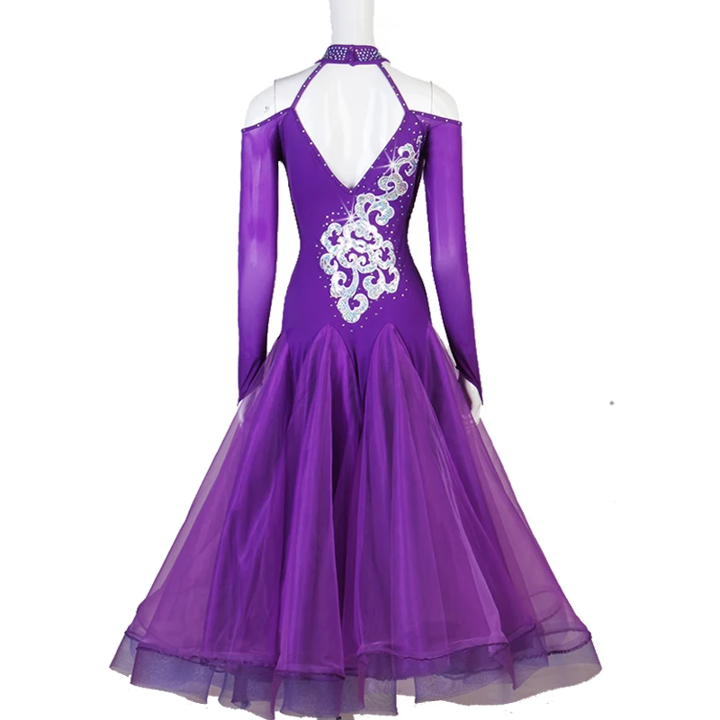 Standard Ballroom Dance Dresses Lady Advanced Long Sleeve Modern Waltz Dancing Skirt Purlple Ballroom Competition Dance Dress