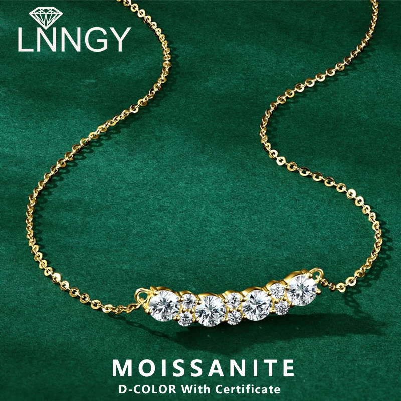 

Lnngy Sparkling 4MM&2MM Moissanite Necklace With Certificate Real Silver Chain 925 for Women Girl Pendant Necklace Jewelry Gift