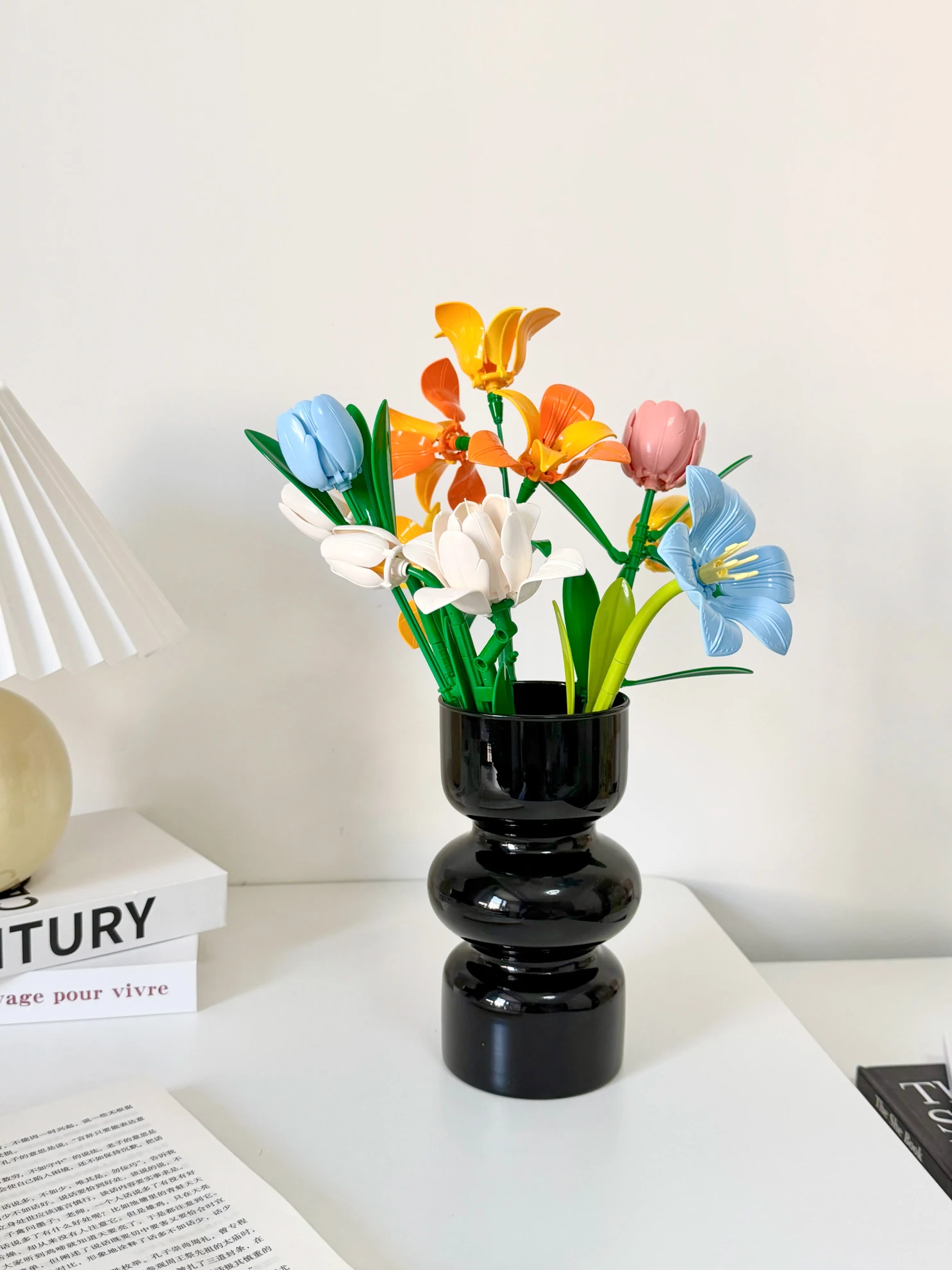222Pcs High-Quality Macaron-Colored Tulip Mixed Flower Building Block Bouquet Set, Light-Colored Assembled Artificial Flowers, DIY Artificial Flower Decoration Ornaments Plant Model, Home/Office Decoration
