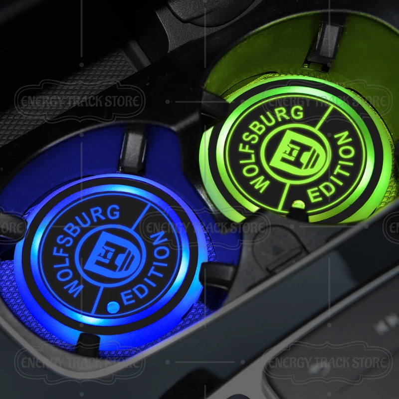 1/2PCS Wolfsburg Edition Emblem Car Coaster LED Light Water Cup Holder Mat For Golf Jetta Passat Beetle Bora Sharan Caddy GTD