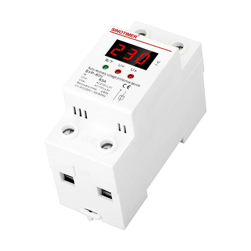 Sinotimer Single Display Adjust Voltage Relay Control Over Under Voltage Protector Device 220V 63A 40A Cut Off Power Regulator