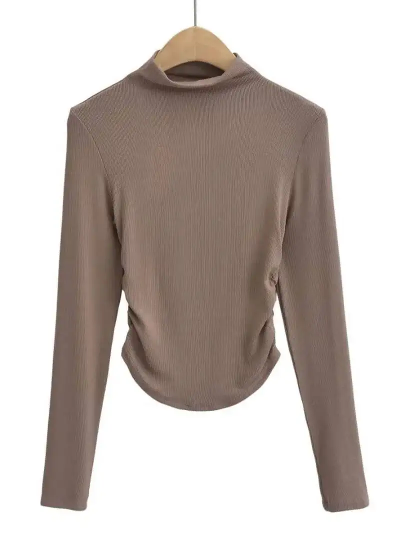 Half High Neck Long Sleeved Tight Fitting Base T-shirt For Women Slim Autumn Winter Women Tees Slim Fashion Sexy Women 4POF
