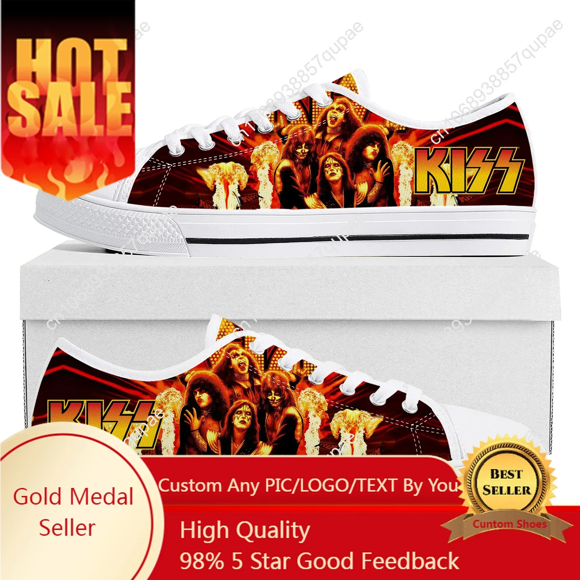 Heavy Metal Kiss Rock Band Music Low Top High Quality Sneakers Men Women Teenager Canvas Sneaker Casual Couple Shoes Custom Shoe