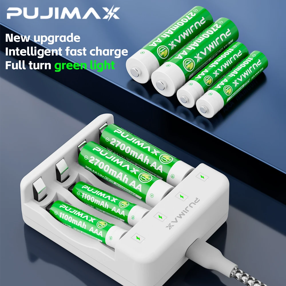 PUJIMAX Wiederaufladbare NI-MH-Batterie AA 2700mAh AAA 1100mAh Hochleistungs-1,2V-Batterie für Maus, Fernbedienung, Radiowecker, Spiele