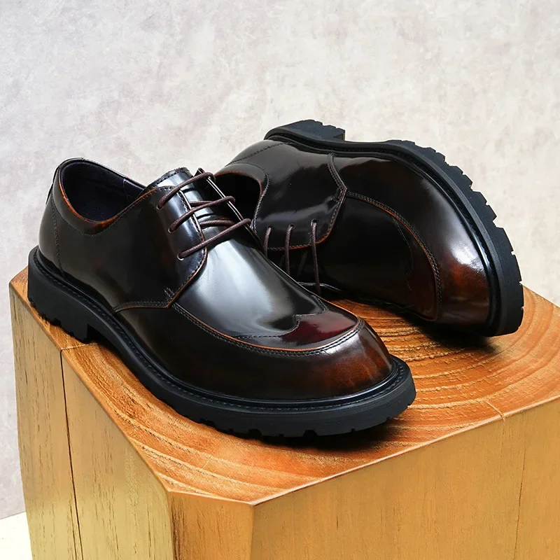 British Style Mens Derby Shoes Patent Leather Luxury Handmade Elegant Genuine Leather Wedding Social Party Shoes Male Size 46 image 5