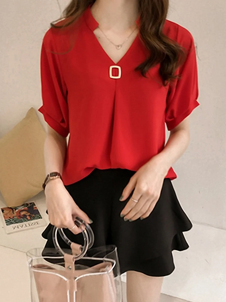 

Летний женский свободный ор Све V-Ne модный шифоновый топ в Корейском стиле, дышащая повседневная одежда для студентов