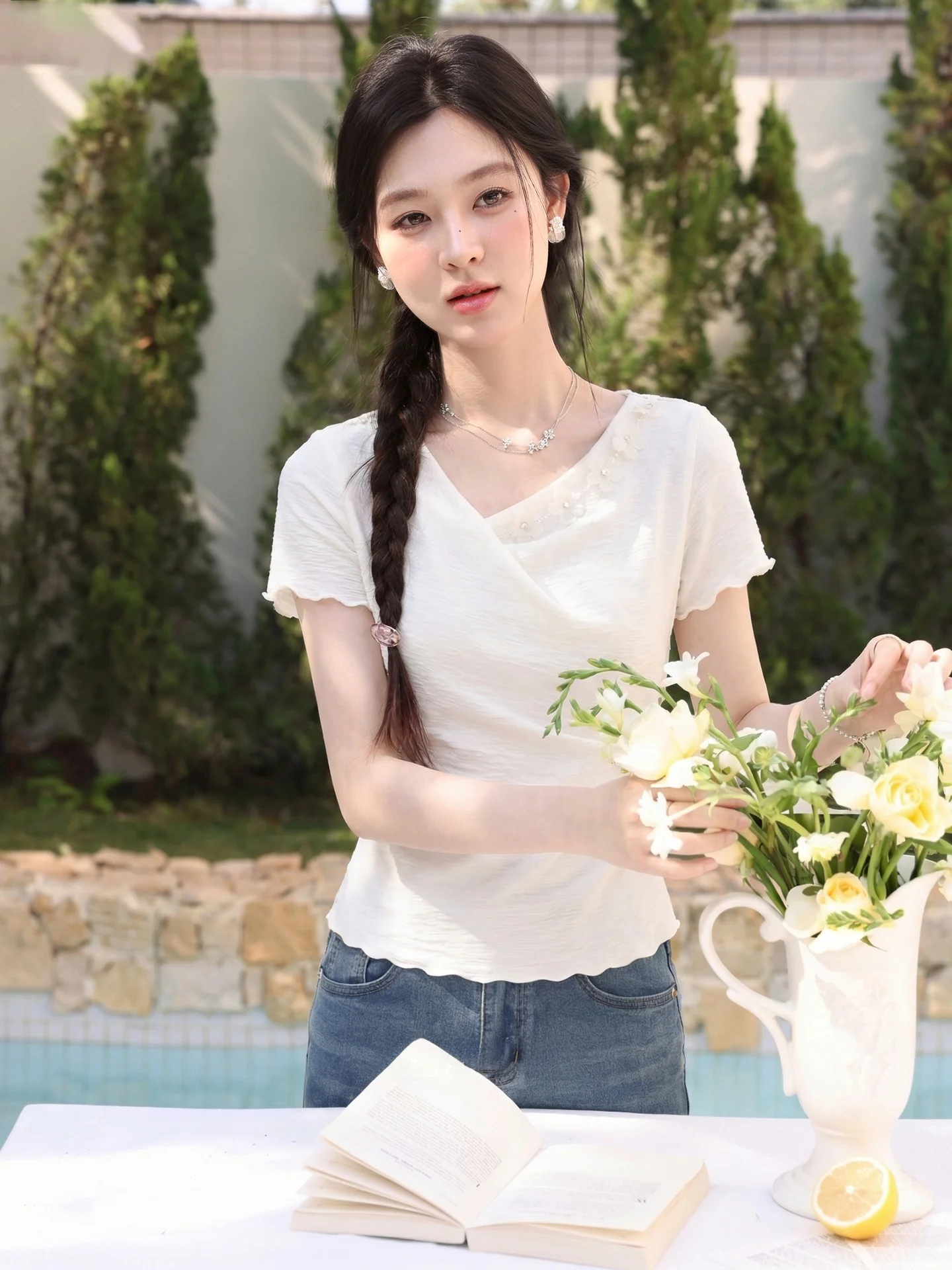 South Deer Cloud Fleece Wander Apricot Women's T-shirt Summer New Design Sensation Short Sleeve Elegance Top Casual Style