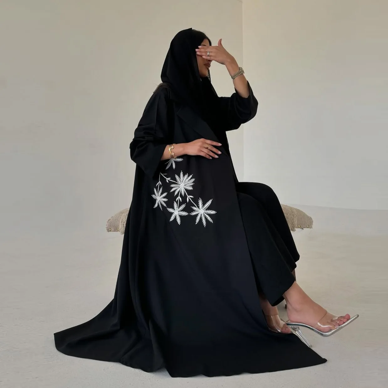 Robe Abaya ouverte Eid, Cardigan brodé noir, manteau musulman, Kaftan Jalabiya, Ramadan, tunique pour femmes, dubaï, turquie, 2025