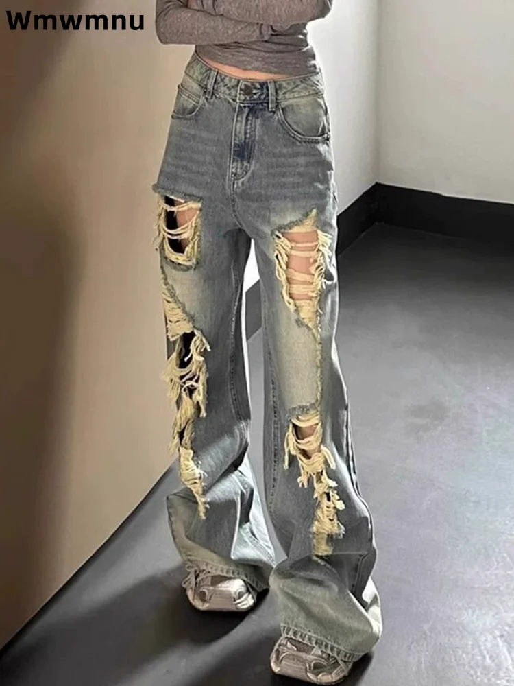 

Ripped Hole High Waist Wide Leg Baggy Jeans Women Casual Vintage Denim Pants Korean Fashion Streetwear Loose New Vaqueros