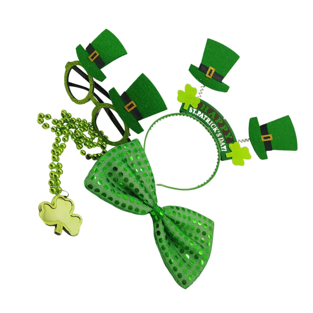 

Clover Necklace Bow Tie Set Patrick Day Headband Hair Hoops Festival Supplies Bright Color Costumes Accessories Party