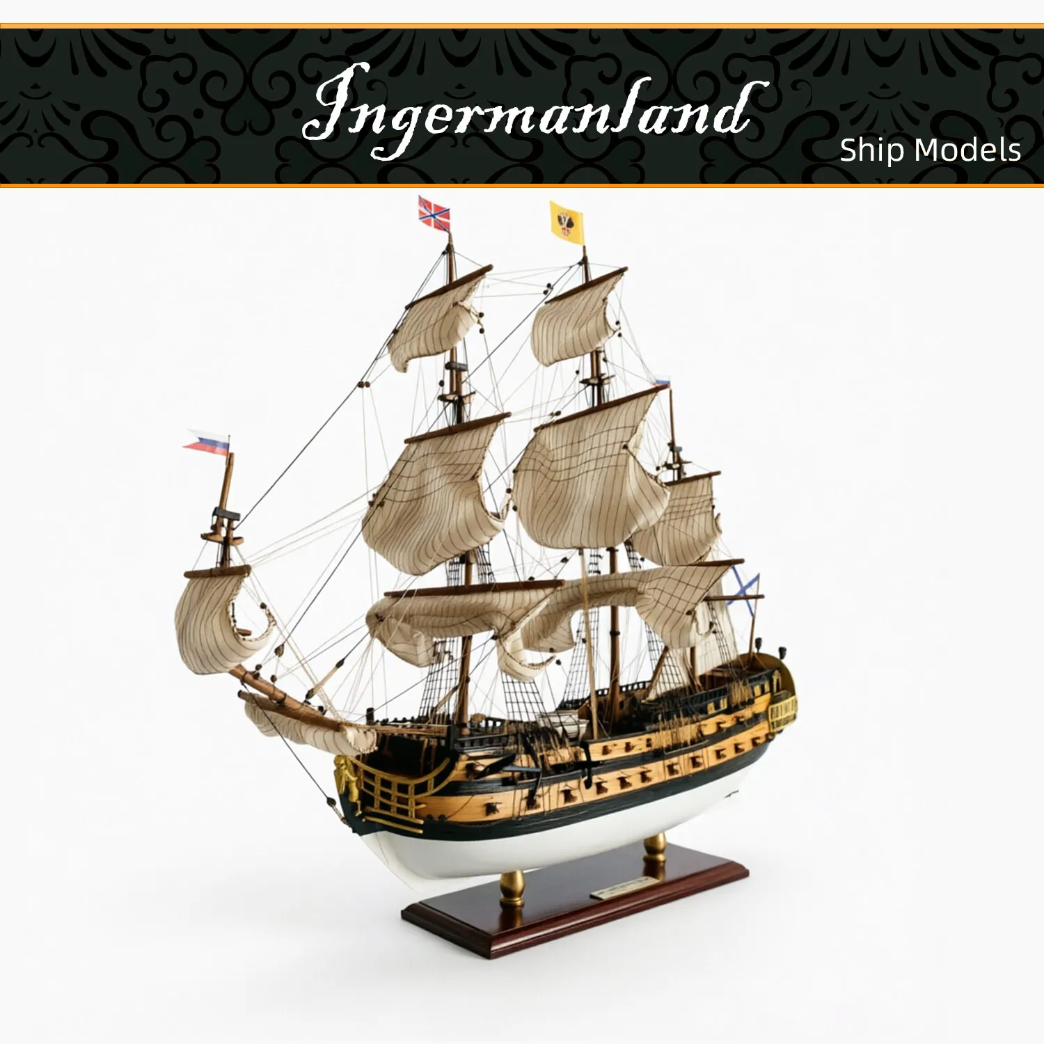 1:75 Scale Ingermanland Wooden Sailing Ship Model Handcrafted Rosewood White Birch Historical Warship Desktop Display