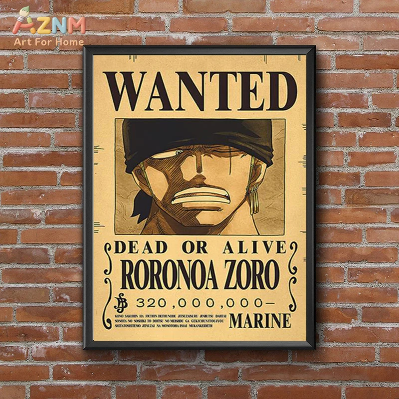 AZNM One Piece Tony Tony Chopper Retro Wanted Bounty Poster Anime Frameless Canvas Wall Art, Vintage Manga Home Living Room Deco