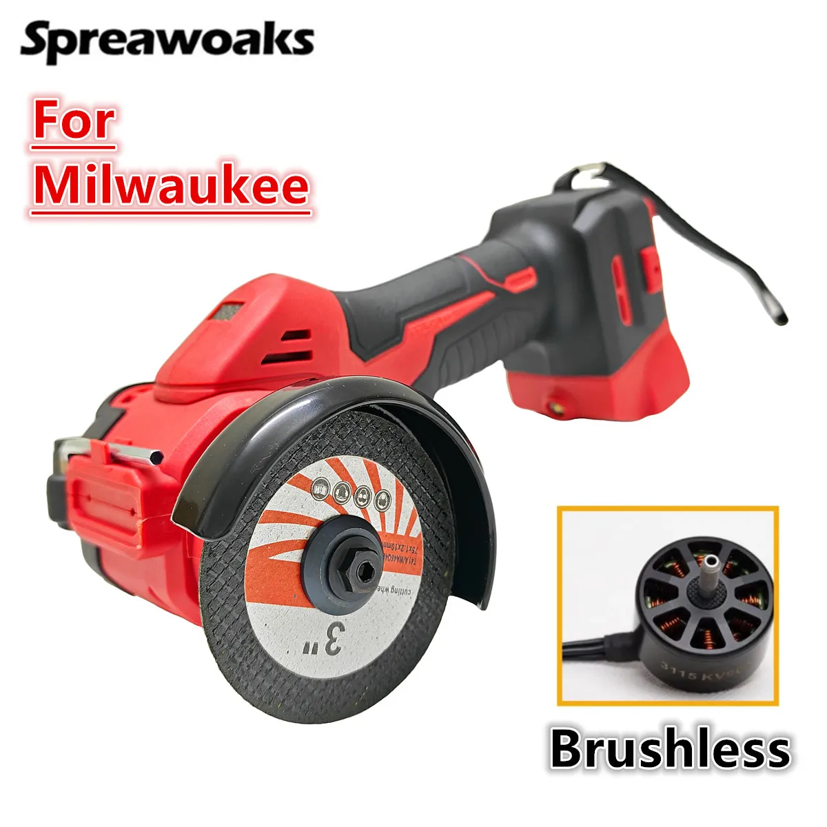 Upgraded Brushless Angle Grinder 3 Inch Electric CUT OFF Tool Cutting Polishing Grinding Machine Fit Milwaukee 18V Battery