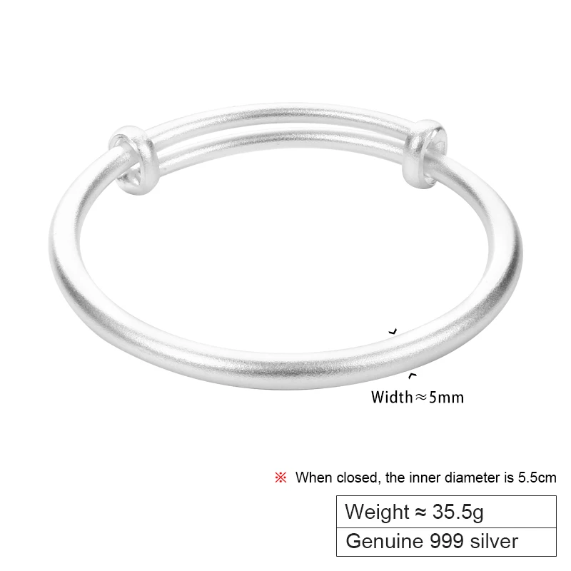 ZABRA 999 Sterling Silver Plain Ring Bracelet Women's Fashion Smooth Solid Foot Silver Bracelet