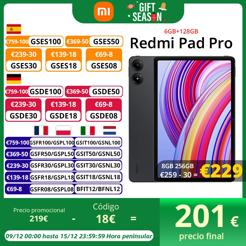 Global Version Redmi Pad Pro Tablet Snapdragon® 7s Gen 2 Mobile Platform Xiaomi HyperOS 10000mAh Large Battery 33W Fast Charger