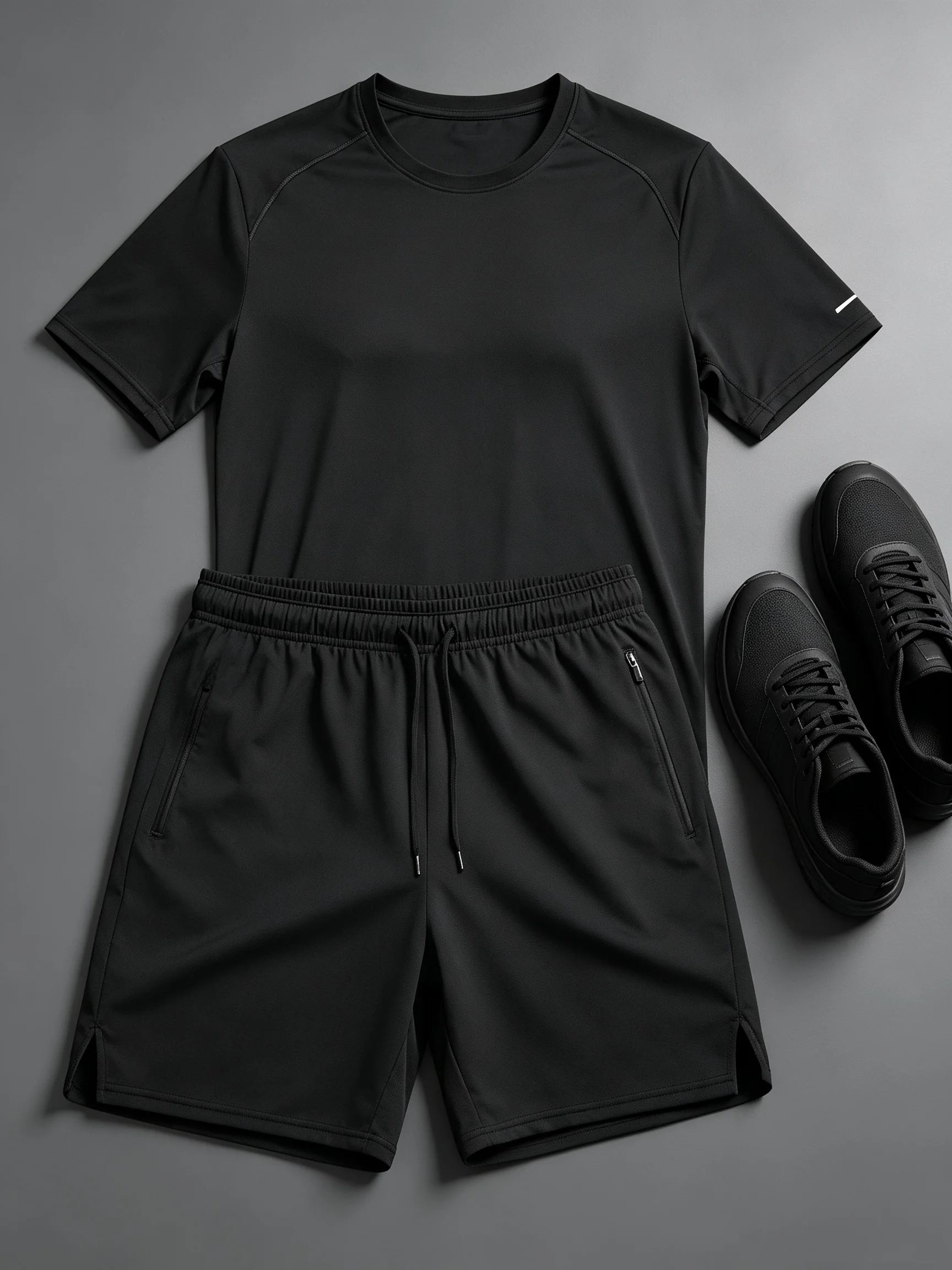 Men's Summer New Outdoor Sports Suit Sweat Absorbent Breathable Short Sleeve Top Jogging Zipper Pocket Shorts Set